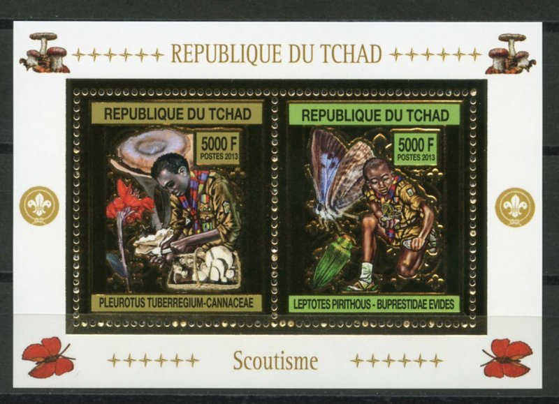 CHAD - SCOUTS MUSHROOMS AND FLOWERS (GOLD STAMPS)  2013  S207 