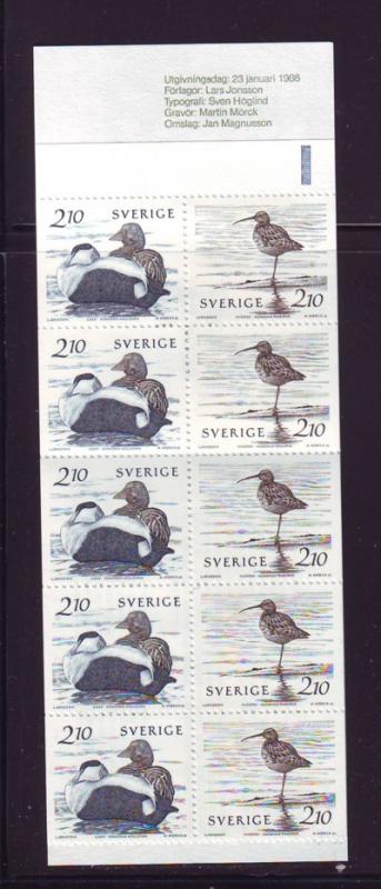 Sweden Sc 1583a 1986 Waterbirds stamp booklet NH