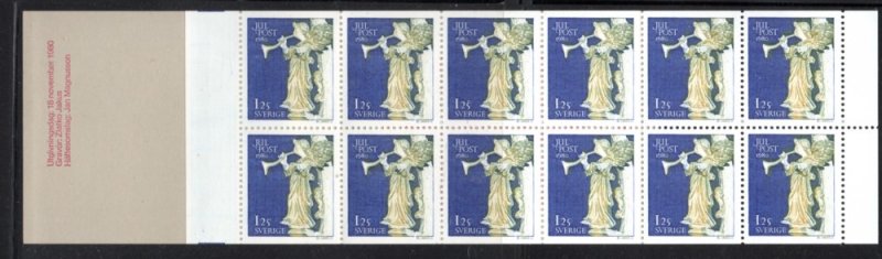 Sweden Sc 1339a 1980 Christmas Angel stamp booklet pane mint NH