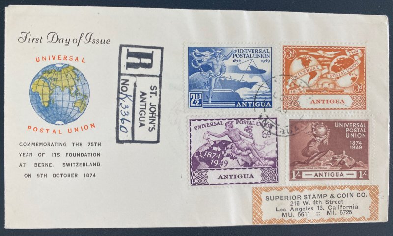 1949 St Johns Antigua First Day Cover FDC  Universal Postal Union 75th Anniv