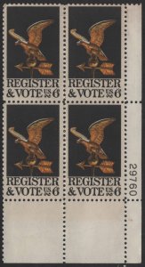 SC#1344 6¢ Register & Vote Issue Plate Block: LR #29760 (1968) MNH