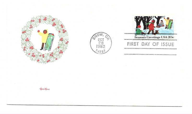 2027  20c Season's Greetings, sled, 1982, Tudor House FDC