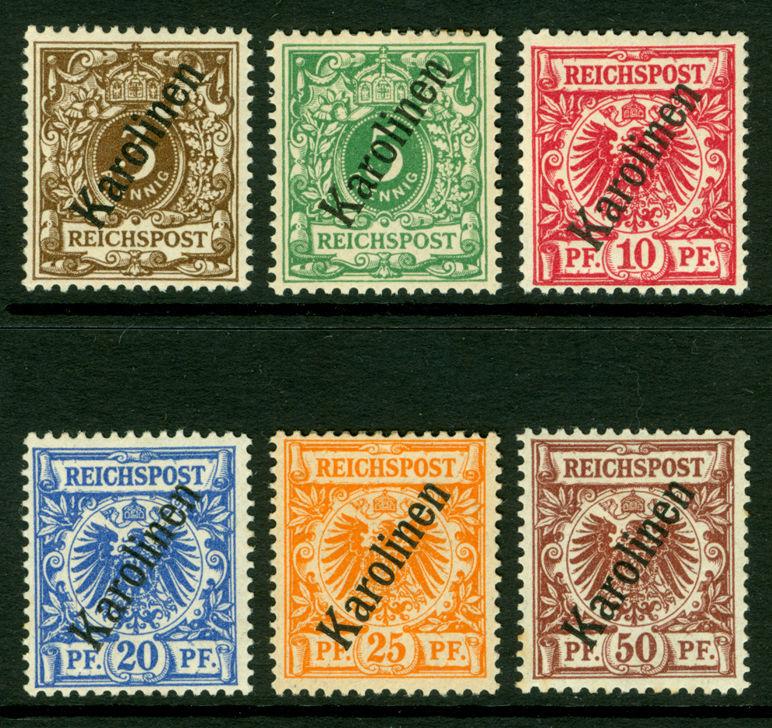 German Colonies - CAROLINE ISLANDS 1900  SURCHARGED set  Sc# 1-6  mint MH