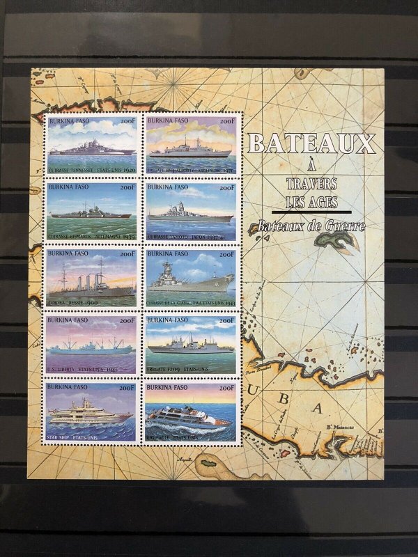 BATEAUX Burkina Faso Ms Souvenir Ships Sailing Vessel Maps Mnh