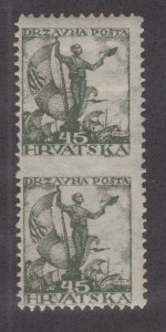 Yugoslavia SC 2L38, mi 94U, menta ligeramente con bisagras. 1919 45f Croacia-Eslavonia, par IMPERF entre 