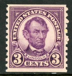 USA 1924 Fourth Bureau 3¢ Linoln Perf 10 Vertical Coil Scott 600 MNH G239