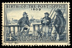 AUSTRALIA Sc 332 USED - 1959 4p -  Birth of Post Office - Postmaster I. Nichols