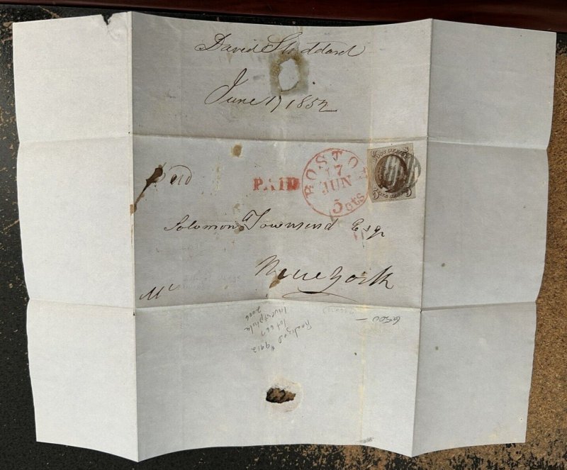 1 Franklin Imperf Used Stamp on 1852 Cover Late Demonitized Use w/PF Cert LV6040