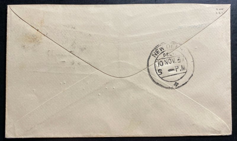 1937 Indore India First Flight Airmail cover FFC To New Delhi