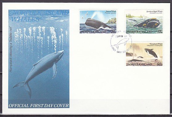 Norfolk Is., Scott cat. 290-292. Whales issue. First day cover. ^