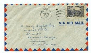 50 cent single use to Colombia, SA, air mail 1937 with receiver, cover Canada