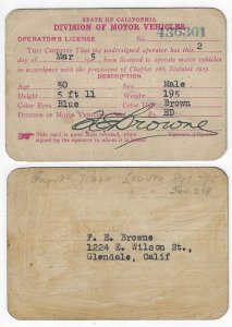 1925 - California Miner's Driver's License - Ephemera 1178