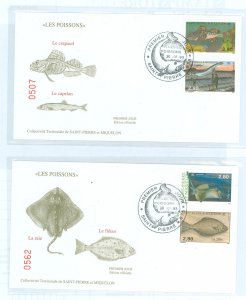 St. Pierre & Miquelon 592a-d 1993 Fish (set of 4) on two unaddressed cacheted FDCS