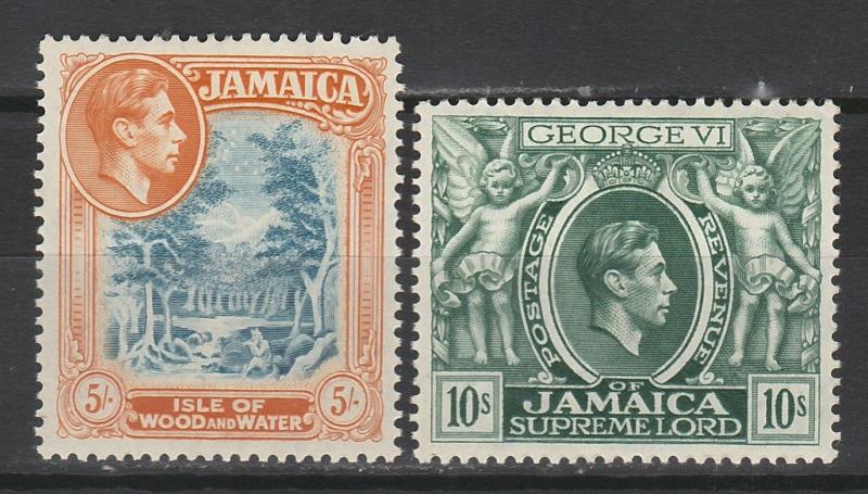 JAMAICA 1938 KGVI PICTORIAL 5/- AND 10/- PERF 14