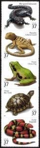 SCOTT  3814-18  REPTILES & AMPHIBIANS  37¢  STRIP OF 5  MNH