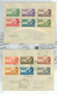 Egypt C39-50 1947 Aviation, Royalty Complete set on 2 registered covers, alexandria-NY-Long Island City