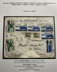 1940 Addis Ababa Ethiopia Airmail Commercial  Cover To Ennis Ireland Ala Littori
