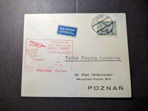 1929 Poland Airmail First Flight Cover FFC Katowice to Poznan