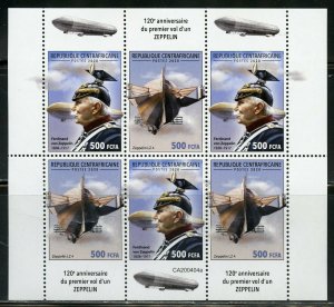 CENTRAL AFRICA 2020 120th ANN OF THE FIRST ZEPPELIN FLIGHT SHEET MINT NH