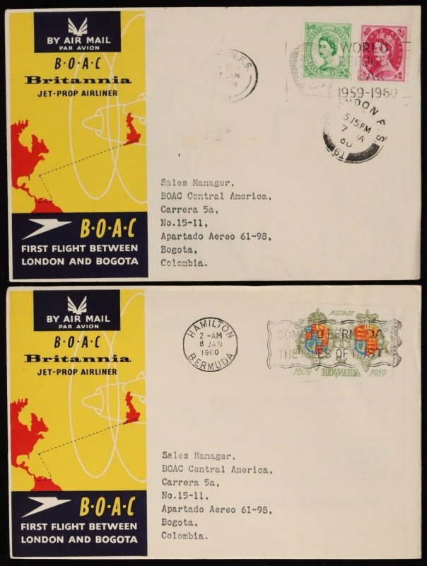 GREAT BRITAIN 1960 London - Bogota First Flight Cover + intermediates & return