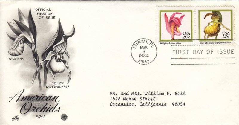 1984, American Orchids-Wild Pink, Lady's Slipper, Artcraft/PCS, FDC (E8536)