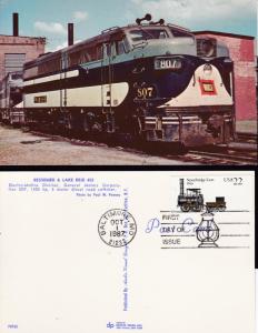 United States 1987 Vintage Locomotive Booklet FDC (5) on Colorful Train Cards