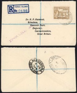 Turks and Caicos KGVI 1/- Yellow-bistre on Via Stramer Only Cover