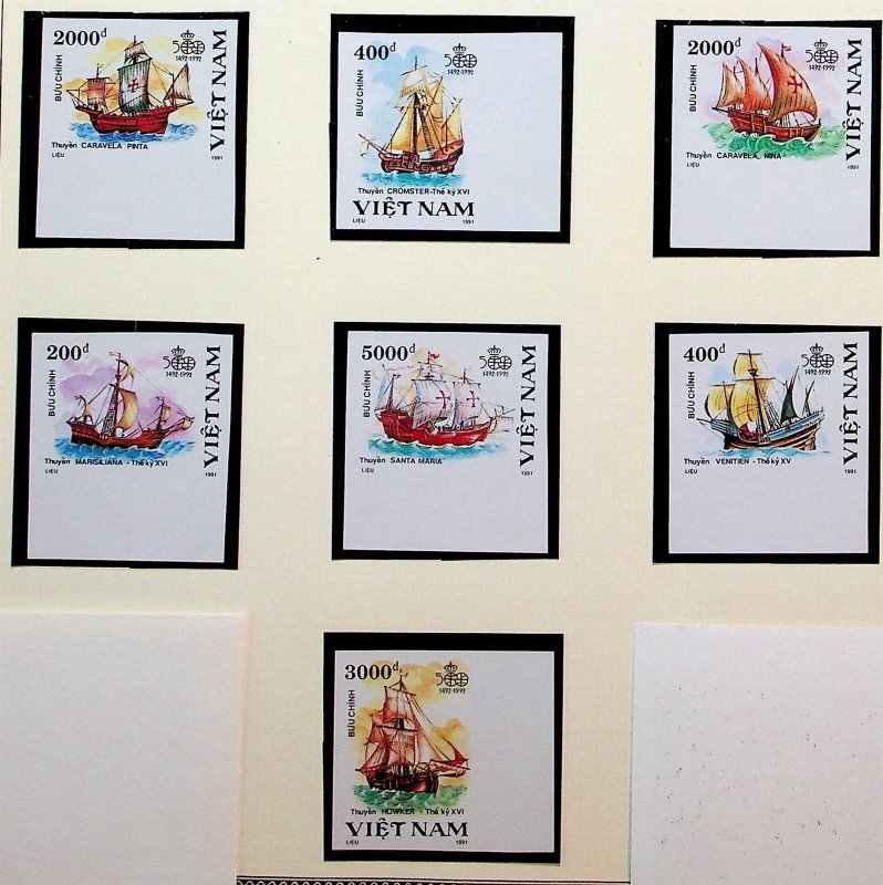NORTH VIETNAM Sc 2224-30 NH PERF+IMPERF SETS OF 1991 - SHIPS - DISCOVERY- (CJ25)