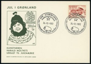 Greenland Christmas Kangerlussuaq 1972 Special Postmark Harald Moltke Cachet #B5