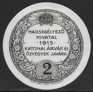 Hungary 1915 For military orphans and widows Cinderella Poster Seal F/VF Unused