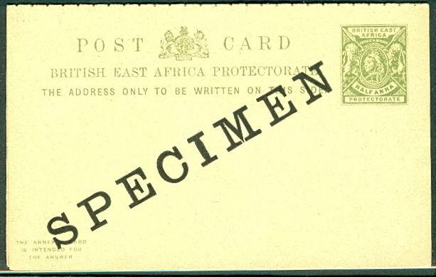 BRITISH EAST AFRICA 1896 H&G #9 ½+½ Anna 'SPECIMEN'