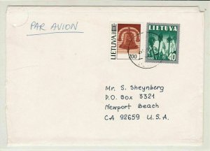 Lithuania 1991 to U S A Airmail Stamps Cover Ref 31136