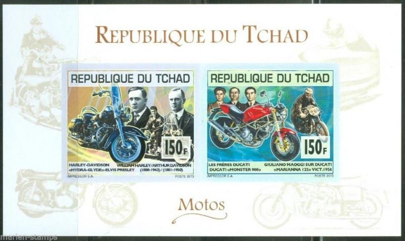 CHAD 2014 MOTORCYCLES HARLEY DAVIDSON & DUCATI BROTHERS  SHEET IMPERF  MINT NH