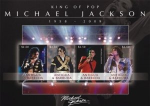 Antigua 2009 - Michael Jackson in Memoriam 1958 - 2009 - Sheet of 4 Stamps - MNH