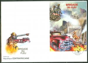 CENTRAL AFRICA 2013  FIRE BRIGADE  SOUVENIR SHEET FIRST DAY COVER