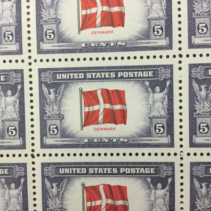 920  Denmark—-Overrun Nation, World War II.  MNH  5¢  Sheet of 50.  Issued 1943.