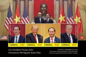 Liberia 2017 - U.S President Trump visits Vietnamese PM - Sheet of 4 stamp - MNH