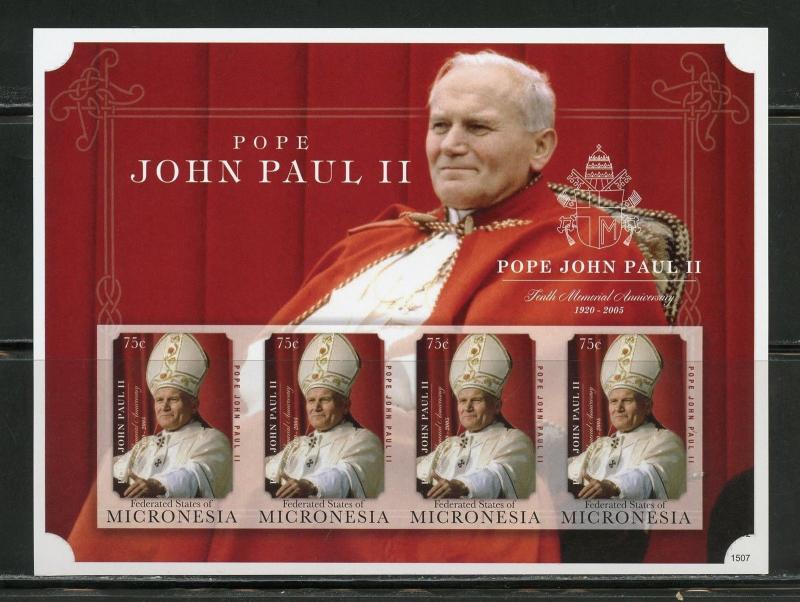 MICRONESIA 10th MEMORIAL OF POPE JOHN PAUL II  IMPERF  SHEET MINT NEVER HINGED 