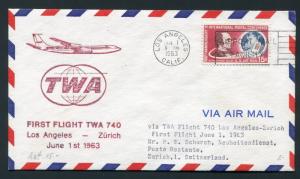 1963 First Flight TWA - Los Angeles, California to Zurich, Switzerland