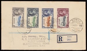 NYASALAND 1935 Registered cover franked KGV Silver Jubilee set. To London.