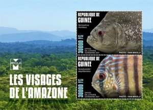 Guinea - 2021 Amazon Faces, Fish - 2 Stamp Souvenir Sheet - GU210109b