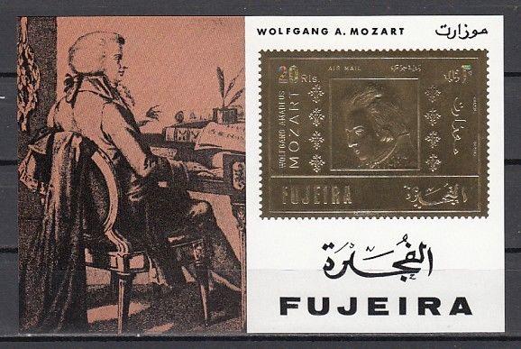 Fujeira, Mi cat. 779, BL78. Composer Mozart, Gold Foil s/sheet. ^