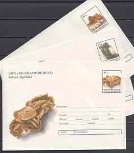 Romania, 1994 issue. Minerals on 3 Postal Envelopes.