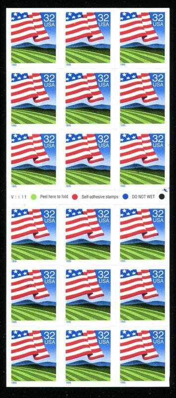 US 32¢ Flag Over Field Booklet Pane of 18 Stamps  SC# 2919a 