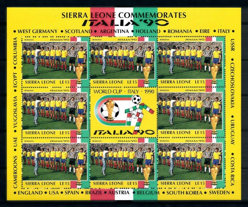 [101718] Sierra Leone 1990 World cup football Italy team Romania Sheet MNH