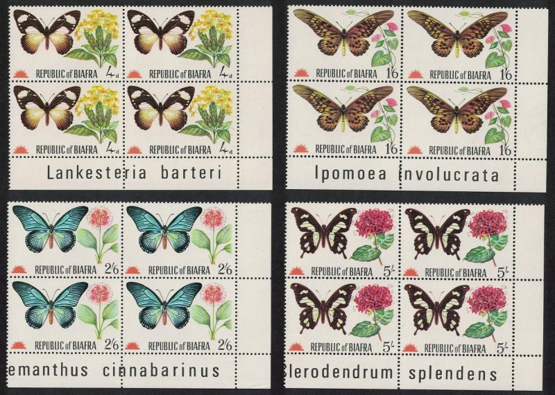 Biafra Butterflies 4v Corner Blocks of 4 MI#27-30