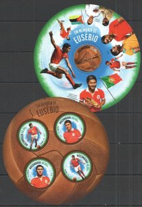 B1502 2014 Mozambique Sport Football Eusebio Pele Cristiano ! Shape Kb+Bl Mnh