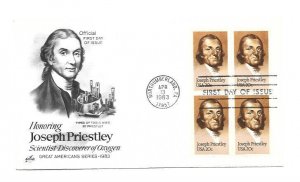 2038 Joseph Priestley, ArtCraft  block of 4, FDC