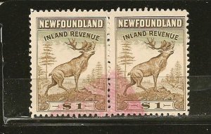 Canada Newfoundland SC#NFR40 Pair Inland Revenue $1.00 Caribou Used