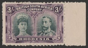 RHODESIA 1910 KGV Double Head 3/- rouletted from IMPERF Proof sheet. MNH **.